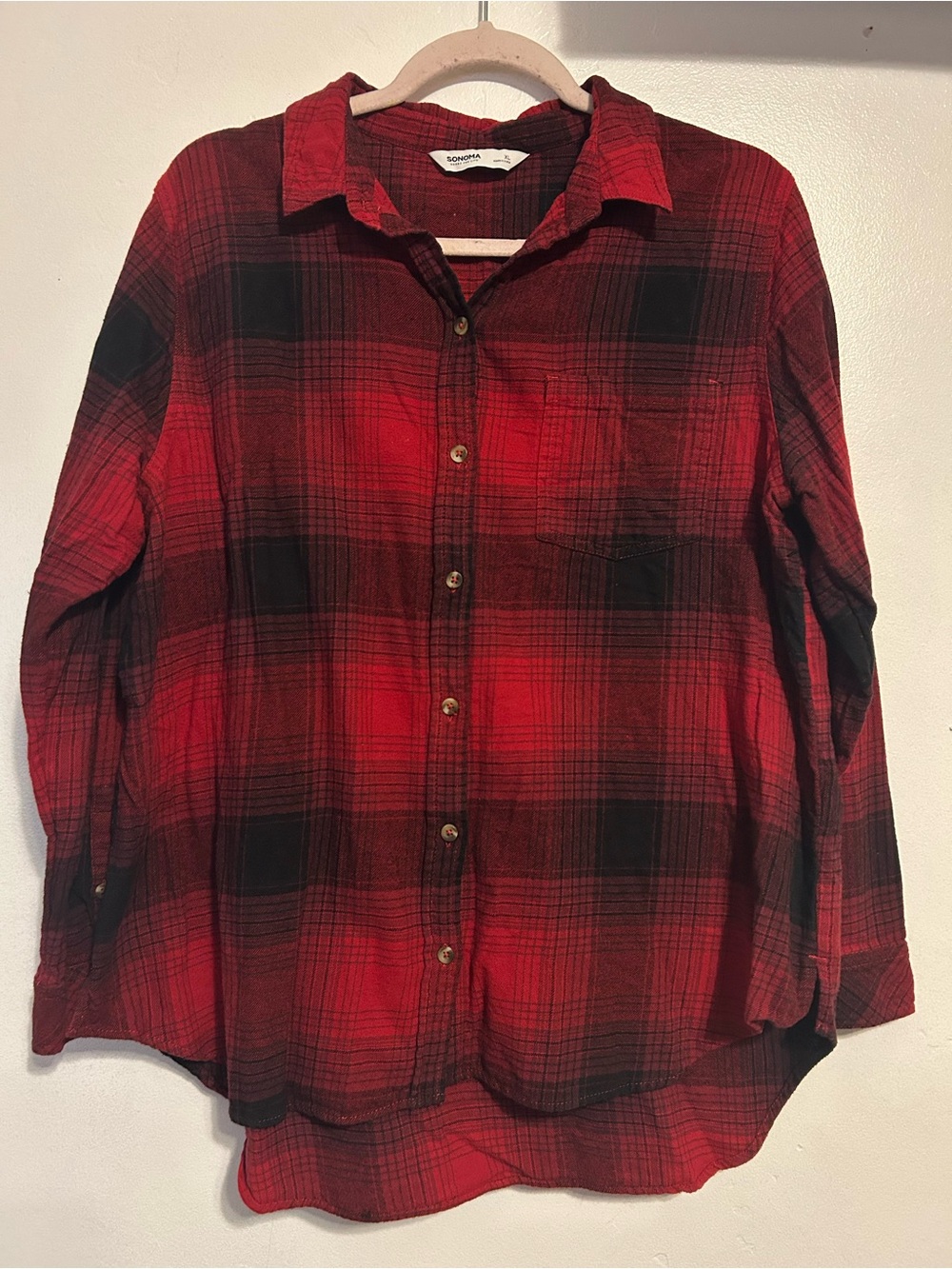 Sonoma Red and Black Plaid Button-Down Shirt